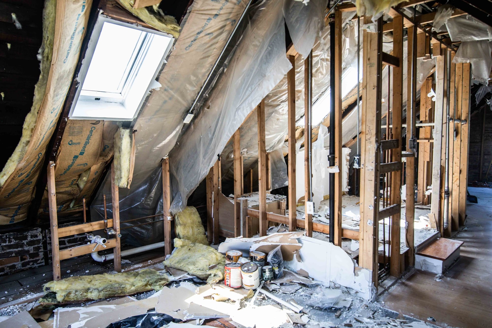 Attic opened up to the framing for repair in Daphne, AL
